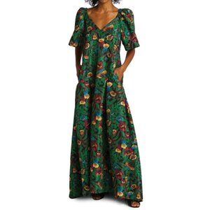 L Double J | Size M | Boom Green Floral Floor Length Gown w/ Pockets | ($1,150)